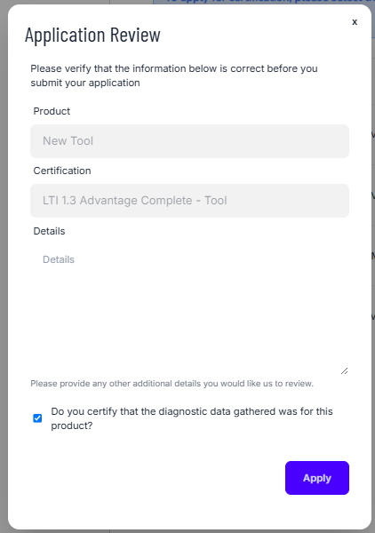 Screenshot of Application Review dialogs